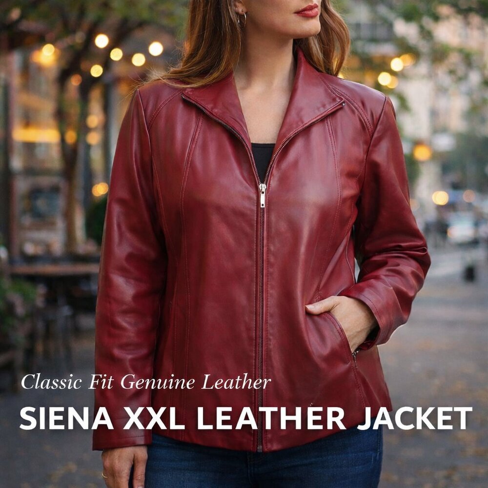 Siena Genuine Leather Jacket Women’s XXL Deep Red Zip Front
